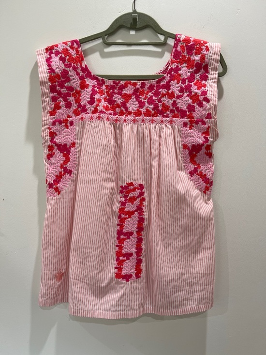j. marie Tops - Sleeveless Pink Embroidered Striped Blouse